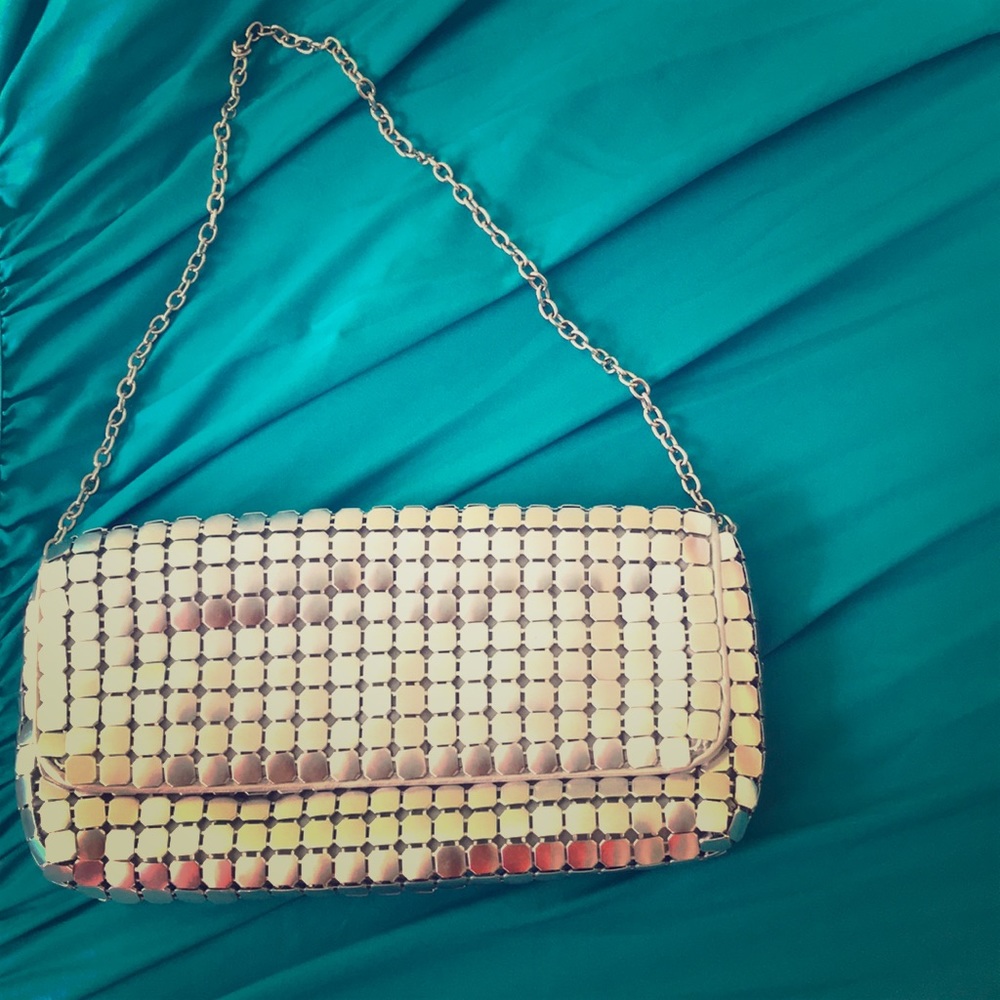 Sparkly metal clutch bag